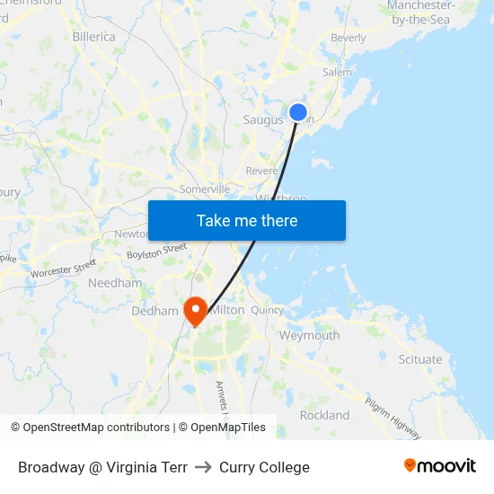Broadway @ Virginia Terr to Curry College map