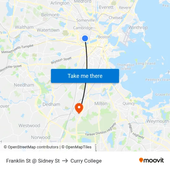Franklin St @ Sidney St to Curry College map