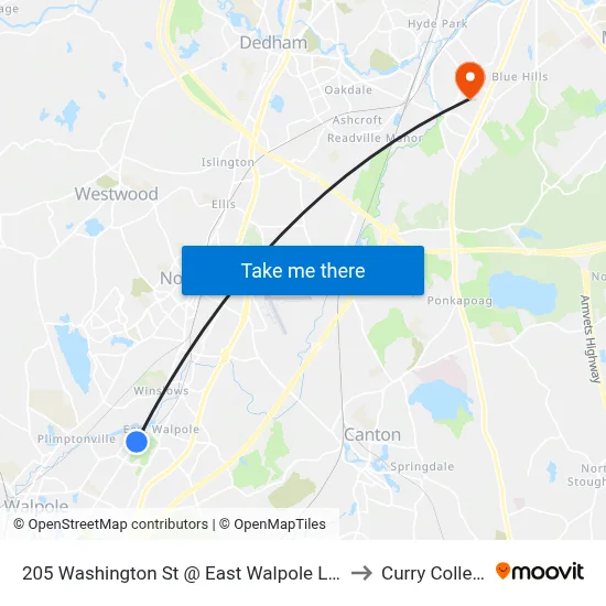 205 Washington St @ East Walpole Loop to Curry College map