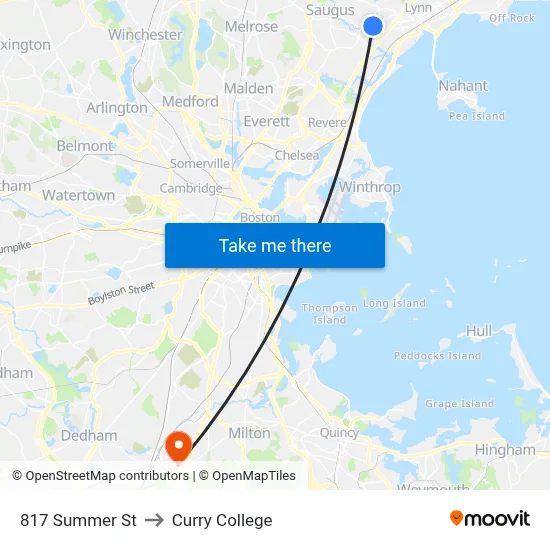 817 Summer St to Curry College map