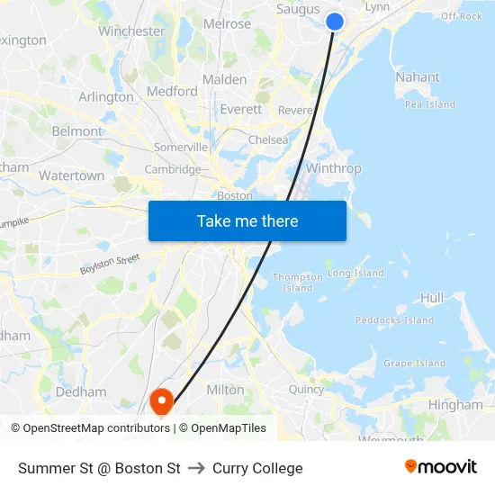 Summer St @ Boston St to Curry College map