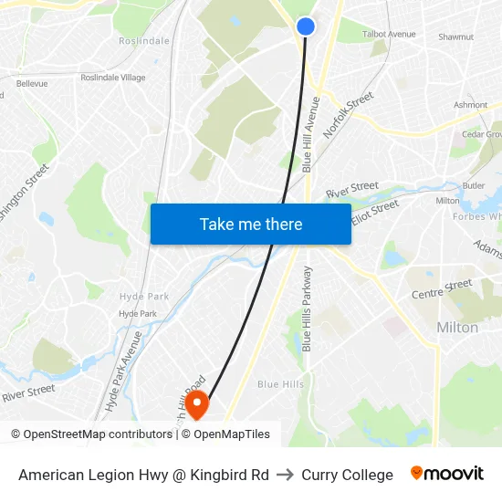 American Legion Hwy @ Kingbird Rd to Curry College map