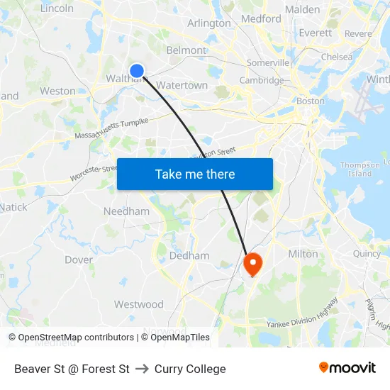 Beaver St @ Forest St to Curry College map