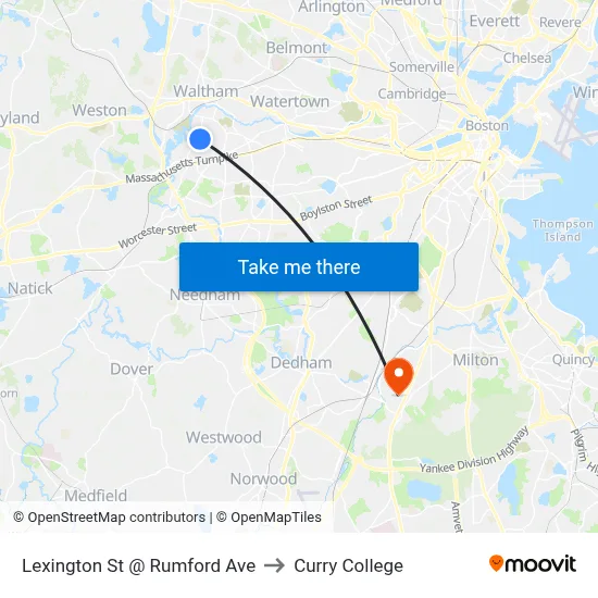Lexington St @ Rumford Ave to Curry College map