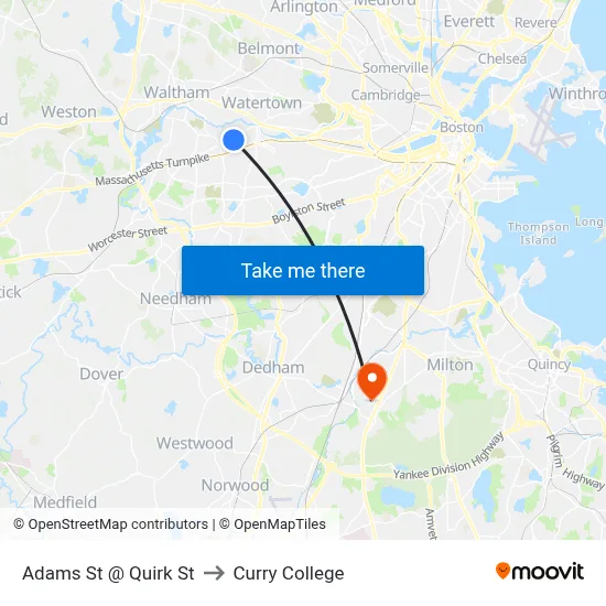 Adams St @ Quirk St to Curry College map