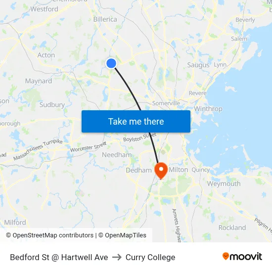 Bedford St @ Hartwell Ave to Curry College map