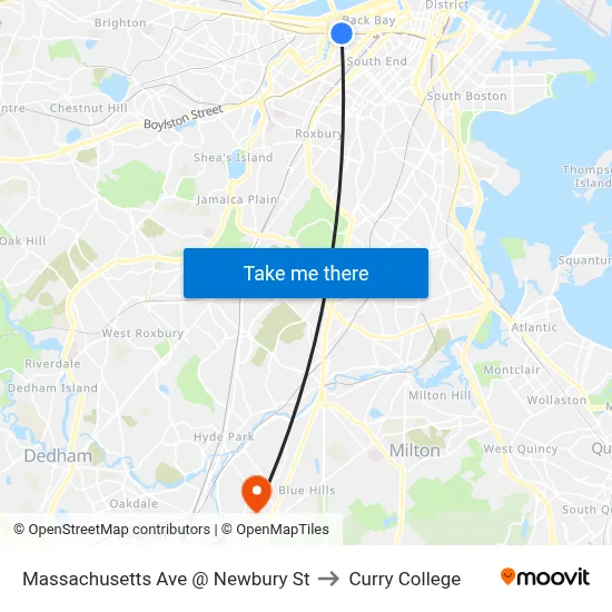 Massachusetts Ave @ Newbury St to Curry College map