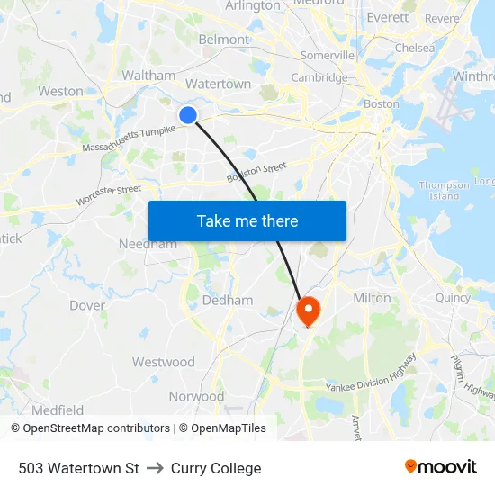 503 Watertown St to Curry College map