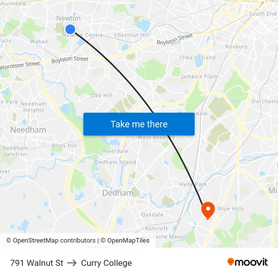 791 Walnut St to Curry College map