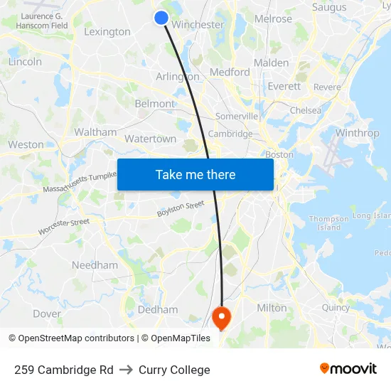 259 Cambridge Rd to Curry College map