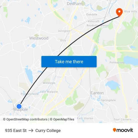 935 East St to Curry College map
