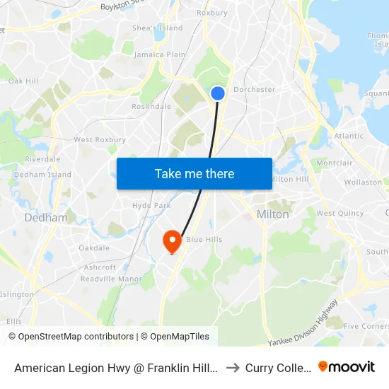 American Legion Hwy @ Franklin Hill Ave to Curry College map