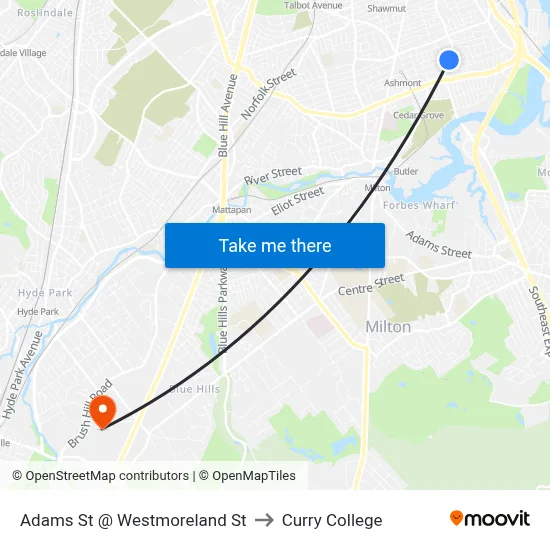 Adams St @ Westmoreland St to Curry College map