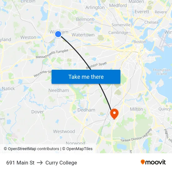 691 Main St to Curry College map