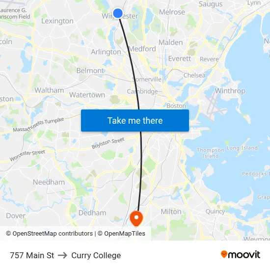 757 Main St to Curry College map