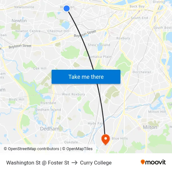 Washington St @ Foster St to Curry College map