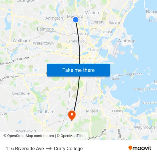 116 Riverside Ave to Curry College map