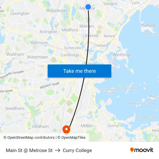 Main St @ Melrose St to Curry College map