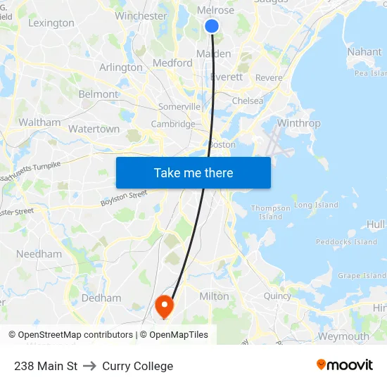 238 Main St to Curry College map