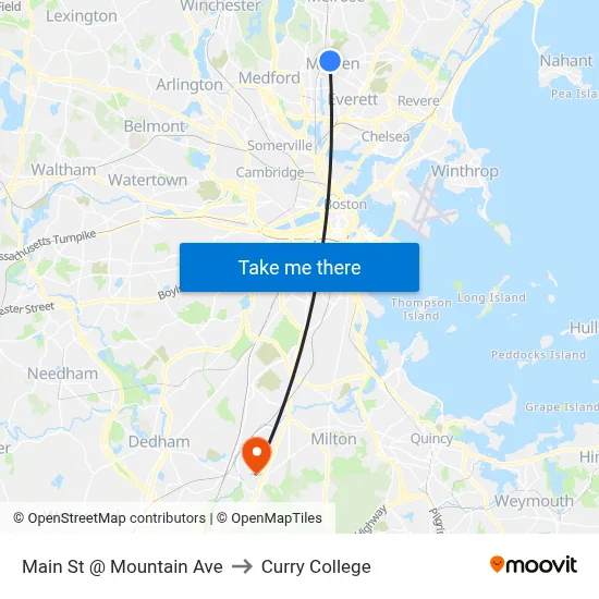 Main St @ Mountain Ave to Curry College map