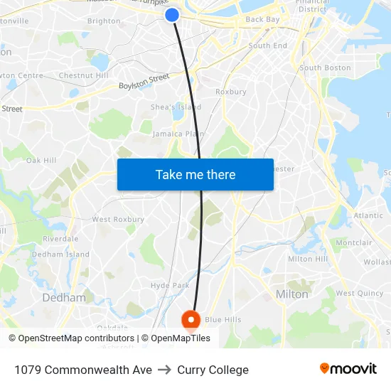 1079 Commonwealth Ave to Curry College map
