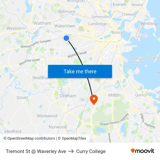 Tremont St @ Waverley Ave to Curry College map