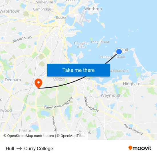 Hull to Curry College map