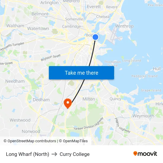 Long Wharf (North) to Curry College map