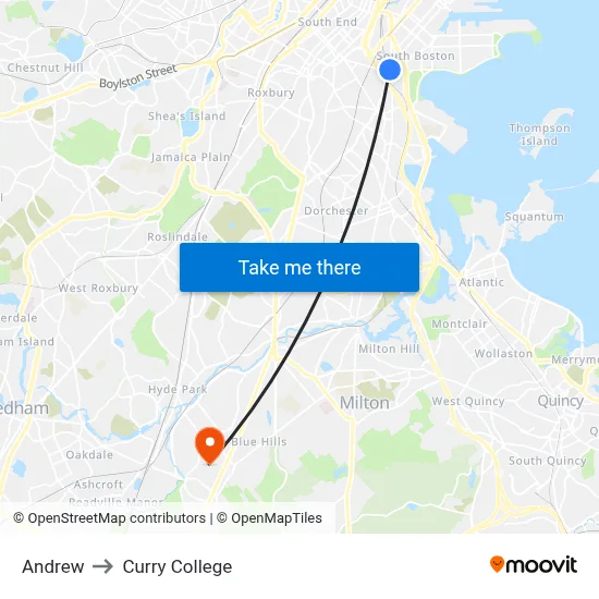 Andrew to Curry College map