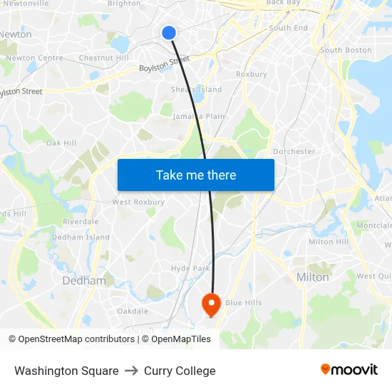 Washington Square to Curry College map
