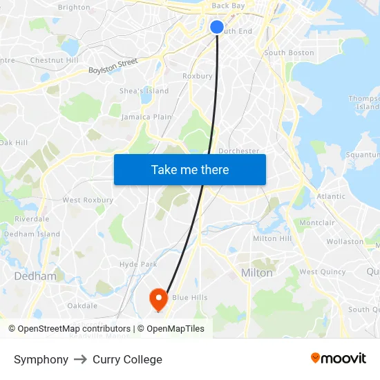 Symphony to Curry College map