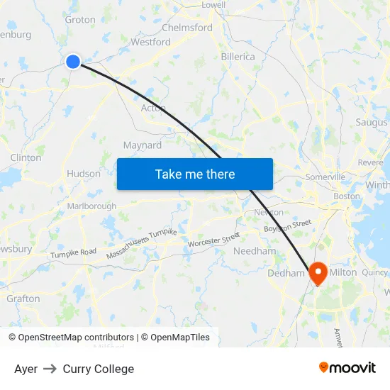 Ayer to Curry College map