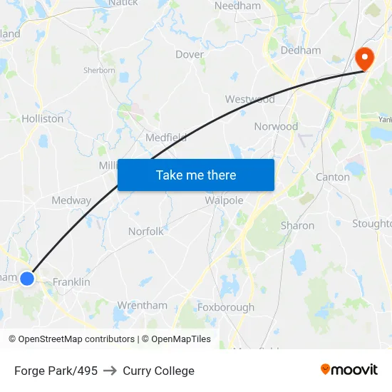 Forge Park/495 to Curry College map