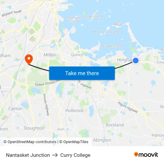Nantasket Junction to Curry College map