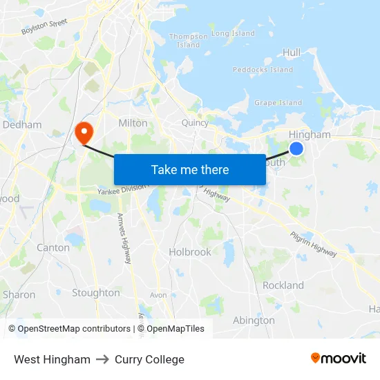 West Hingham to Curry College map
