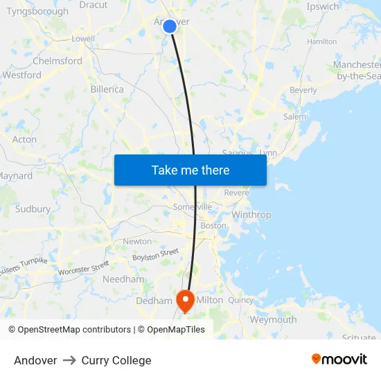 Andover to Curry College map