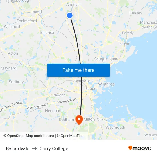 Ballardvale to Curry College map