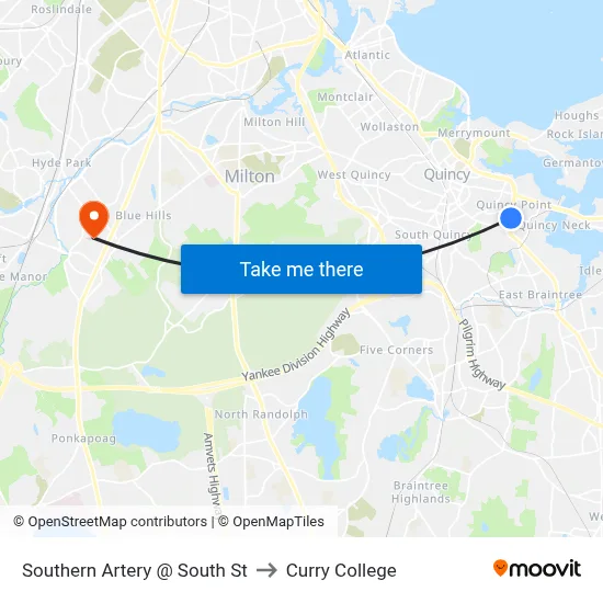 Southern Artery @ South St to Curry College map