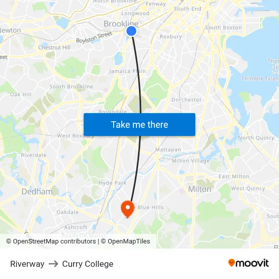 Riverway to Curry College map