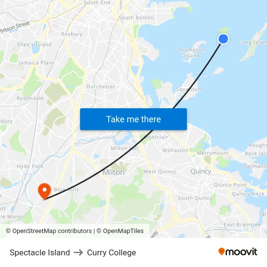 Spectacle Island to Curry College map