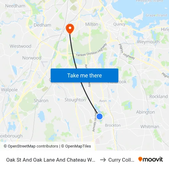 Oak St And Oak Lane And Chateau Westgate to Curry College map