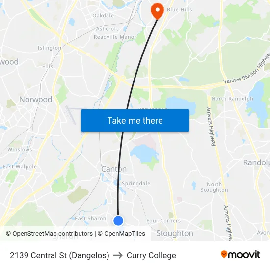 2139 Central St (Dangelos) to Curry College map