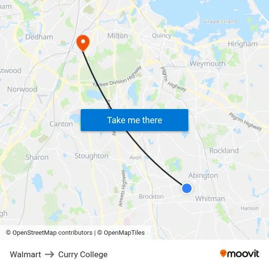 Walmart to Curry College map