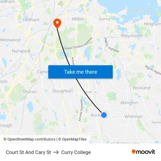 Court St And Cary St to Curry College map