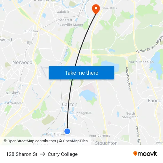 128 Sharon St to Curry College map