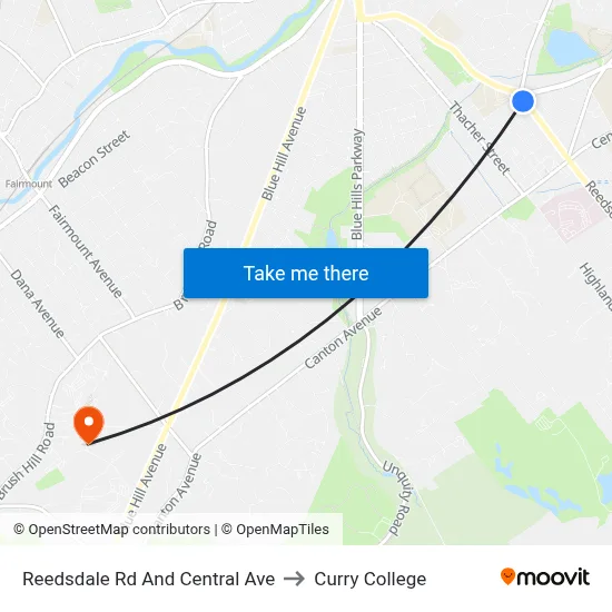Reedsdale Rd And Central Ave to Curry College map