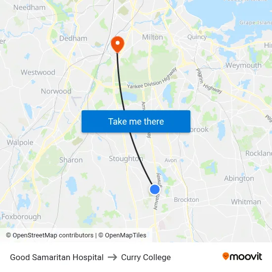 Good Samaritan Hospital to Curry College map