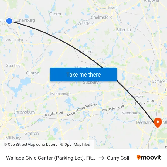 Wallace Civic Center (Parking Lot), Fitchburg to Curry College map