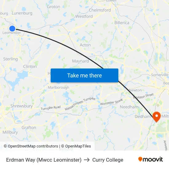 Erdman Way (Mwcc Leominster) to Curry College map