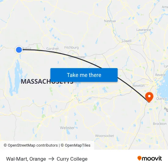 Wal-Mart, Orange to Curry College map